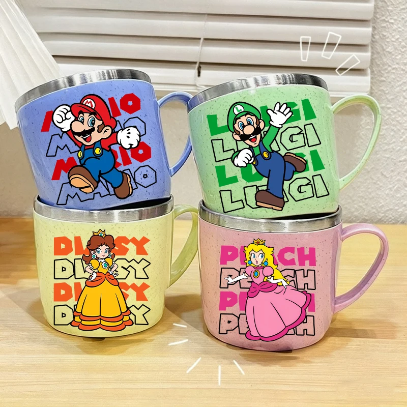 

Stainless Water Cup Yoshi Luigi Supered Kids Anime Breakfast Milk Coffee Mug Boys Girls Home Gargle Toothbrush Cup Children Gift