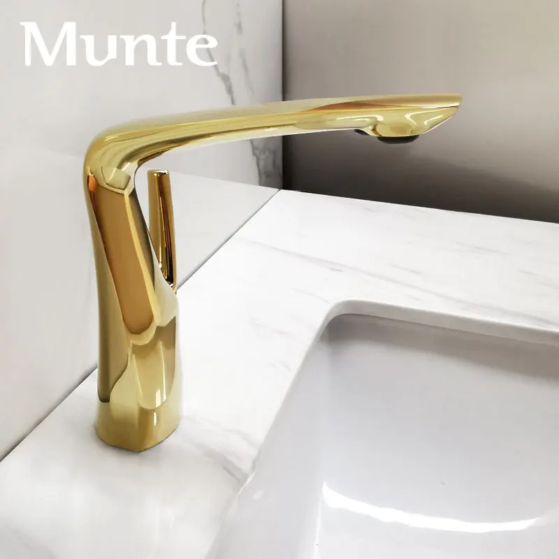 Zirconium Gold Simple European Brass Single-Handle Cold/Hot Bathroom Sink Faucet