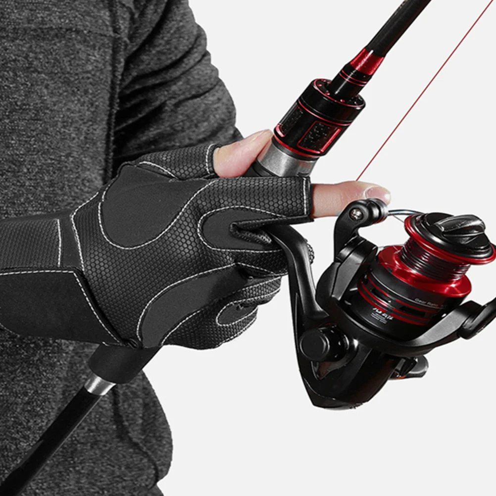 

1Pair Fishing Gloves Three Exposed Fingers Outdoor Wear-Resistant Anti-Slip Warm Polar Fleece Adjustable Wrist Black