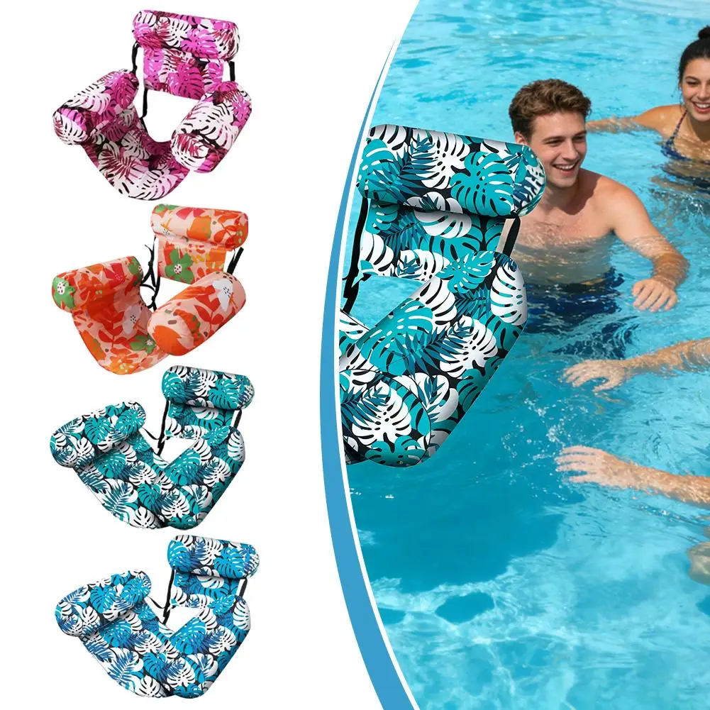 Inflatable Pool Floats Chairs Plant Pattern Floating Mat Hammock Lounger Blow up Water Chairs for Party Summer Water Beach