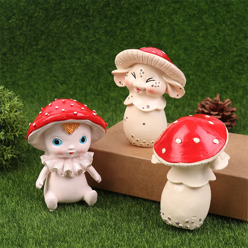 Christmas Mushroom Fairy Miniatures Mini Garden Resin Crafts Accessories For Home Decoration Desktop Ornaments Gift