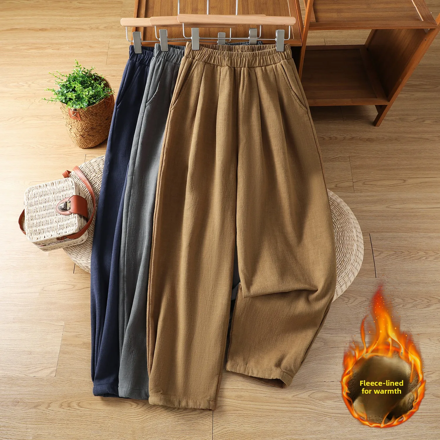 Thiened Fce 코튼 린넨 스트레이트 레그 팬츠 하이 웨이스트 롱 바지 여성 캐주얼 빈티지 예술적 바지