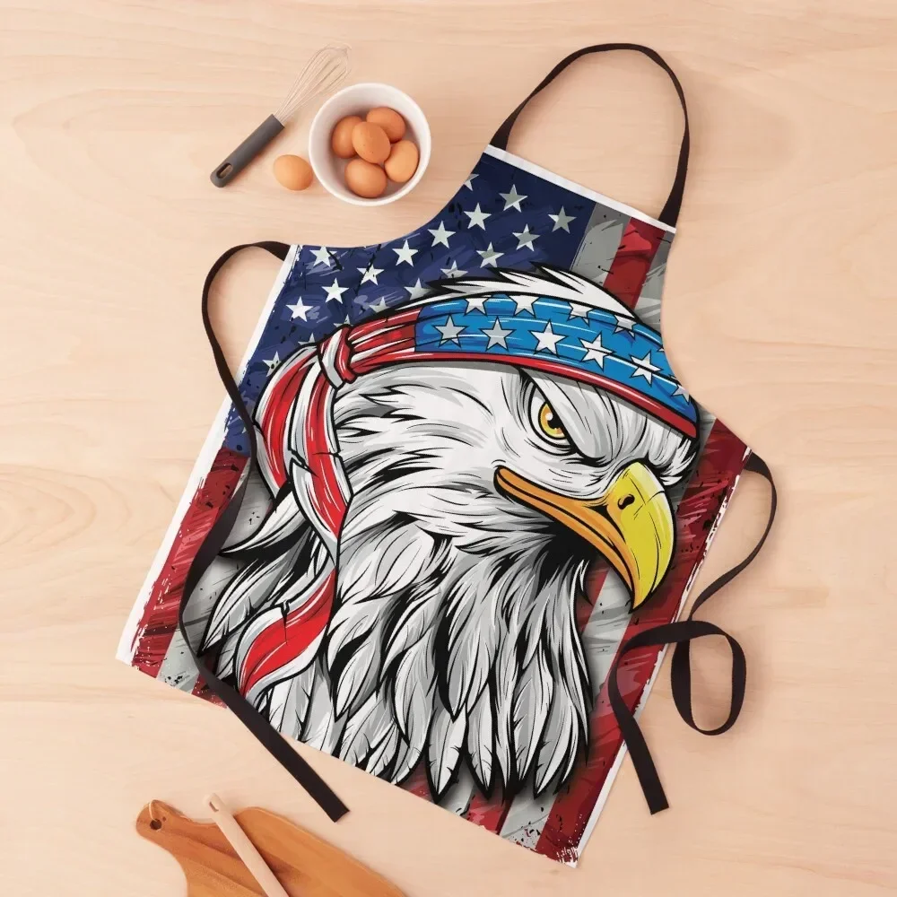 

USA Flag Merica Patriotic Bald Eagle 4th of July Apron for women with pocket chefs kitchen gadgets Kitchen Apras Man Apron