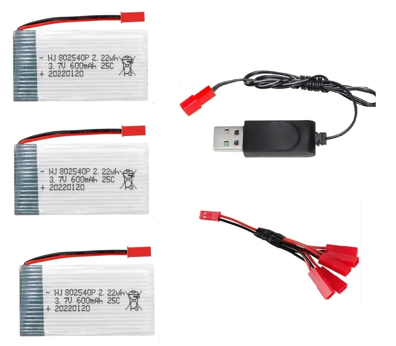 1S 3.7V 600mAh 25C bateria Lipo 802540P kabel wtyczka JST/USB do X400 X500 X800 HD1315 HJ818 HJ819 X25 R/C Quadcopter R/C Drone