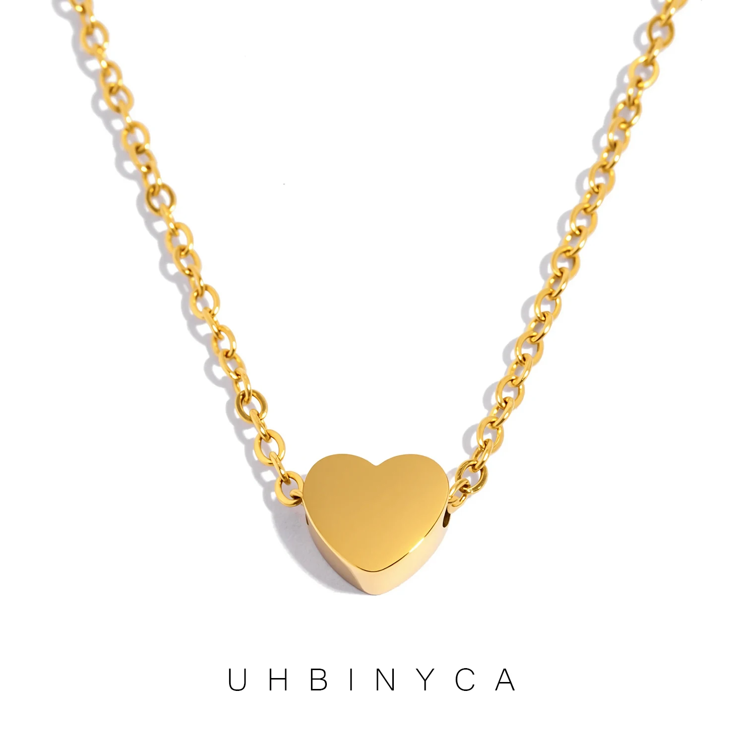 Polished Heart Pendant Necklace, Waterproof 18K Gold Plated Stainless Steel, Classic Jewelry for Women Hypoallergenic Moon Star