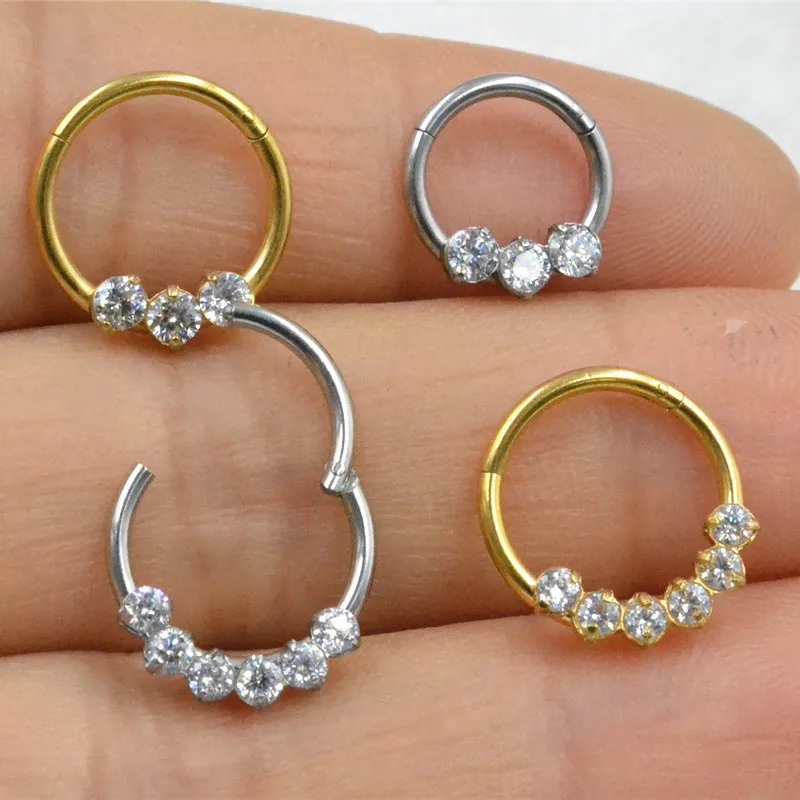 

20pcs/Lot 316L Surgical Steel Seamless Hinged Segment Ring 16G Flower CZ Nose Clicker Ear Cartilage Body Hoop Septum Rings NEW