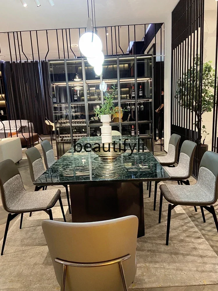 178A Light luxury minimalist large flower green natural luxury stone rectangular dining table high-end villa custom simple home