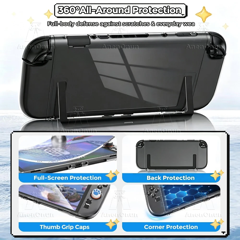 10-in-1 Schutzset für Switch 2: Dockbare Transparente Split-PC-Hartschale, 1 Ultra HD Bruchsicheres Gehärtetes Glas, 8 Daumengriffe – Detail 5