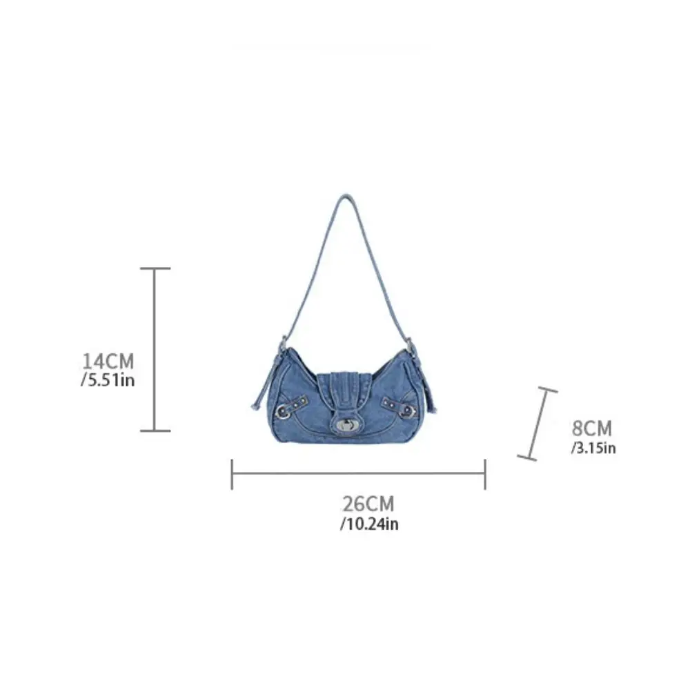 트렌드 Y2K 레트로 데님 숄더백 언더암 백 패션 데님 핸드백 한국 스파이시 걸즈 천 겨드랑이 가방 소녀용
