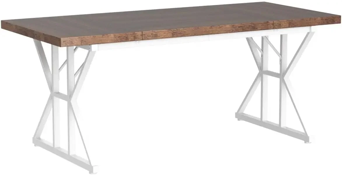 Mesa de comedor de granja para 6 personas, mesa de comedor de madera rectangular de 70,8 pulgadas, mesa de cocina rústica con patas de metal resistentes