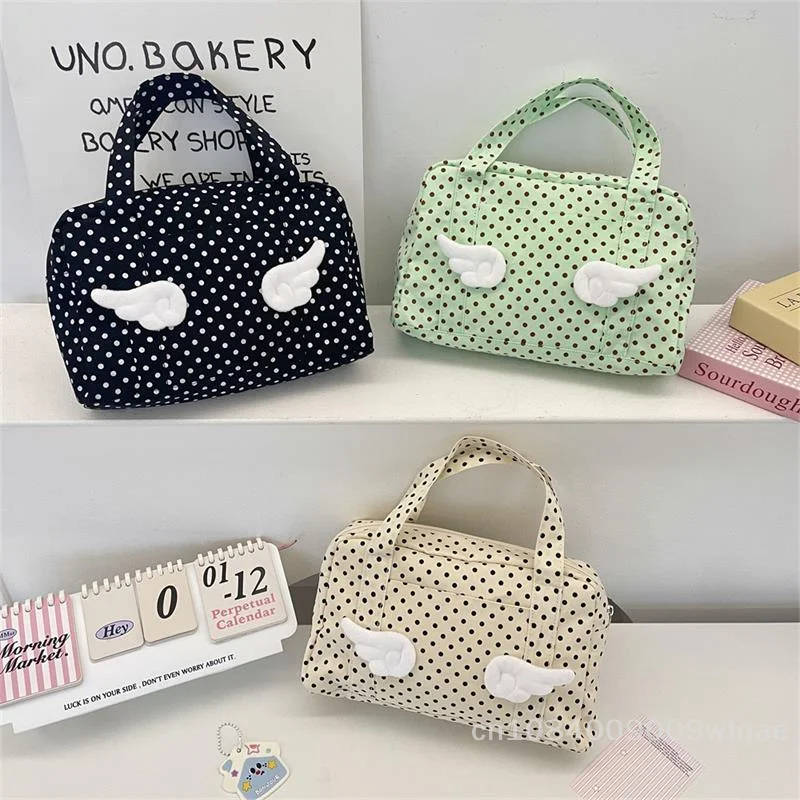 Ins Style Polka Dot Wings Design منظم أدوات الزينة الكبير، حقيبة مكياج للسفر مع مقابض، حقيبة استحمام محمولة