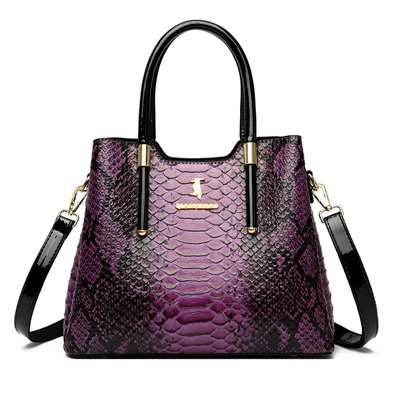 Luxury Brand Designer Shiny Graceful Crocodile Snakeskin Grain Women Leather Bag Embossed Cross Body Handbags Large Casual Totes