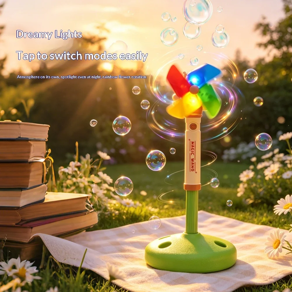 Vertical Rotating Windmill Bubble Machine Large Capacity Electric Lighted Windmill for Blowing Bubbles To The Sky Toy