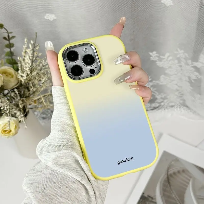 Casing Ponsel untuk iPhone 16 15 14 13 12 11 8 7 6 X XS XR Pro Max Plus Penutup Pelindung Tabrakan Warna Gradien Korea Baru