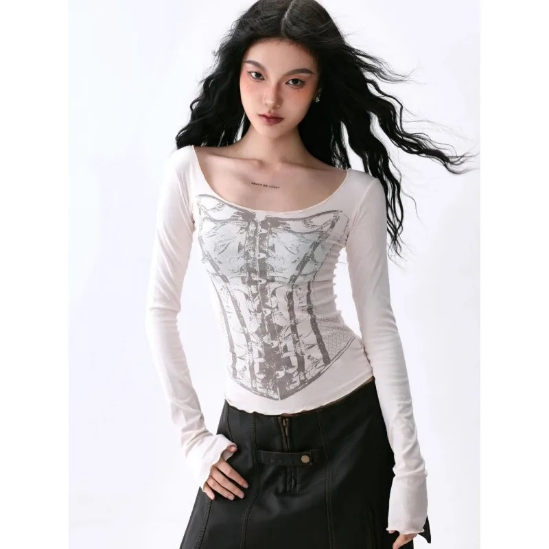 

Fashionable Tie Dye Big Neck Bottoming Shirt Women's Autumn Hot Girl Slim Thin Long Sleeve T-Shirt Versatile Short Top