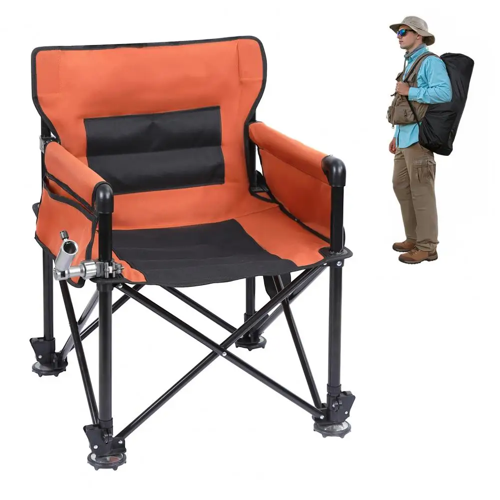 Non-slip Folding Fishing Chair, Non-slip Feet Strong Load-bearing Detachable Rod Holder Positioning with Storage Bags
