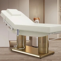 Luxury Salon Furniture White Gold Electric Facial Cosmetic Beauty Massage Bed Table