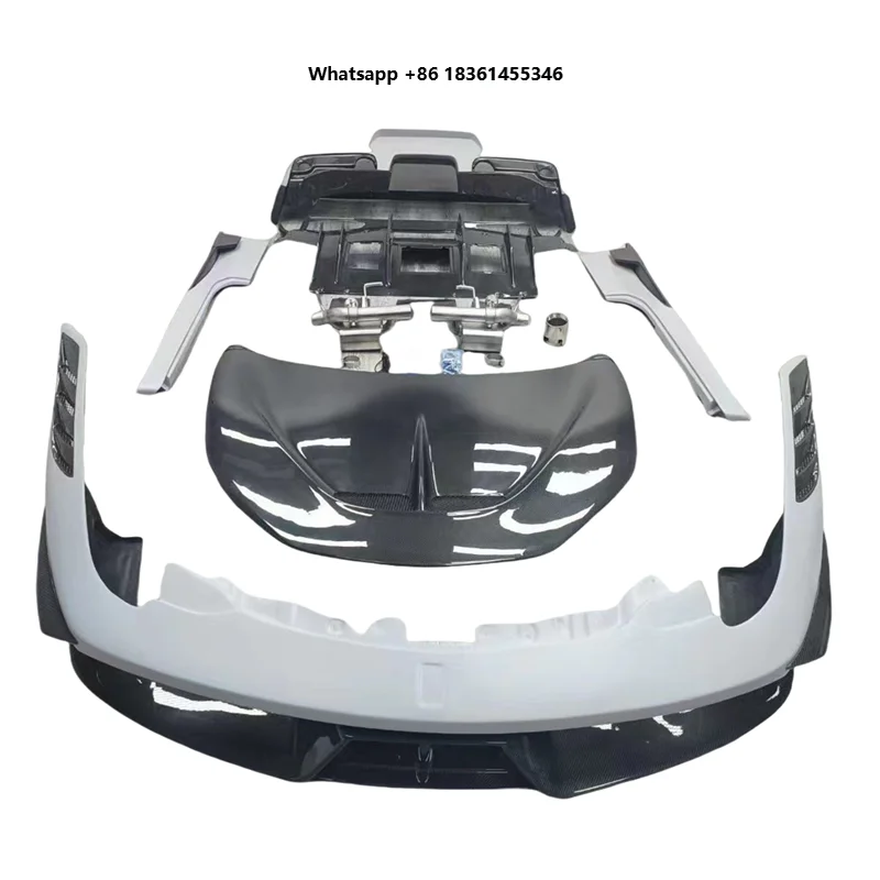 For 458 Italian Spider Body Kit SP Style Semi Carbon Fiber Front Bumper, Rear Bumper, Side Skirts, Engine Hood Suitable