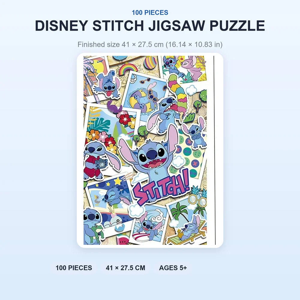 Disney Stitch Jigsaw Puzzle for Kids Paper with Gift Box Ages 5+ Cartoon Educational Toy Family Puzzle Game 100 Piece