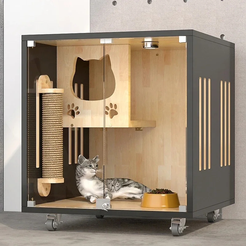 

-Factory Sale Luxury Solid Wood Cat Villa Nest Bed Wooden Pet Cage Cat Showcase Cat House