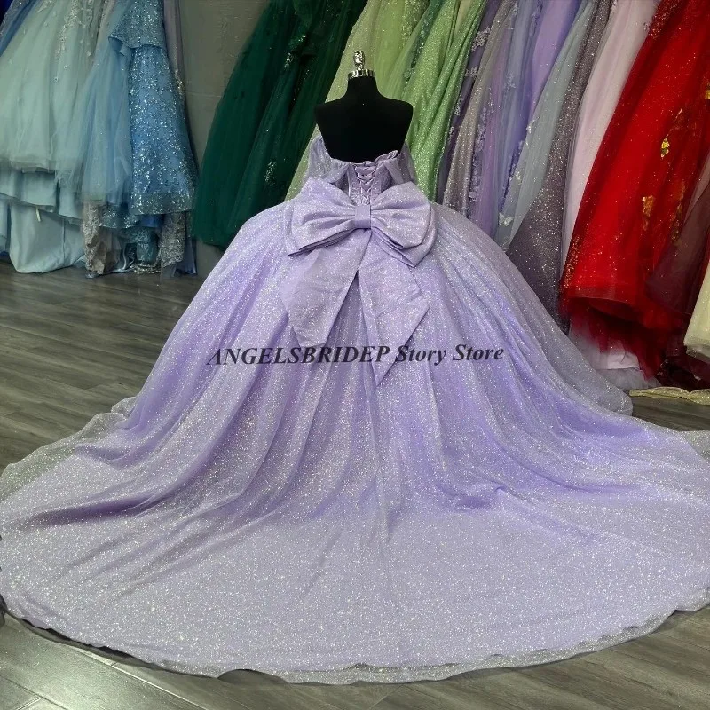 Angelsbridep-Vestido De Quinceañera De lavanda con hombros descubiertos, Vestido De princesa con cuentas De cristal, Vestido De fiesta De cumpleaños dulce, 15 años