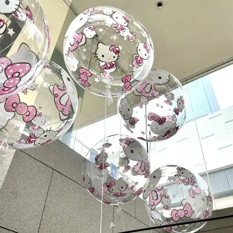 6-Piece Hello Kitty Sanrio Kawaii Printed Transparent Balloons Birthday Party Furniture Decoration Kids Gift Toy Wedding