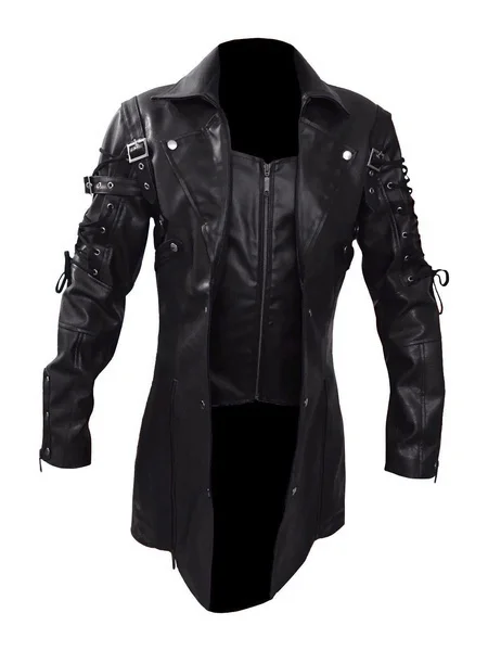 

New Steampunk Men's Gothic Trench Coat Leather Jacket Punk Style Biker Jacke Autumn Winter Motocycle Jacket