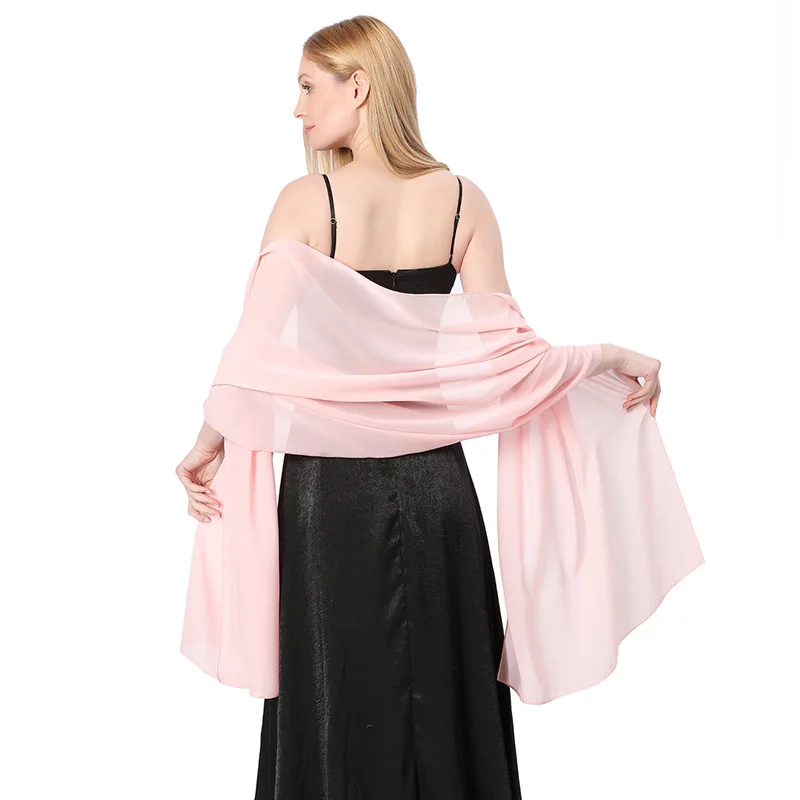 Pure Color Chiffon Shawls for Evening Dresses Women Wedding Evening Party Capes Scarves Summer Beach Towel Sunscreen Shawl