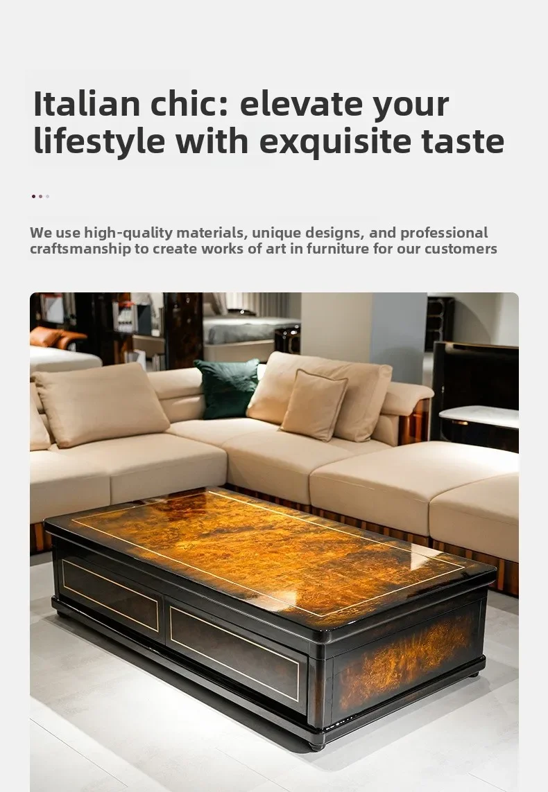 Solid wood four-drawer coffee table Italian light luxury high-end villa living room coffee table large flat post-modern
