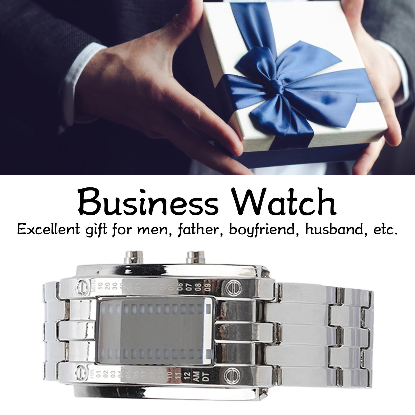 Men's Watch Fashion Exquisite Waterproof Alloy Men's LED Watch with Binary Time Mode Display Men's Watch Men's Wrist Watch Watch