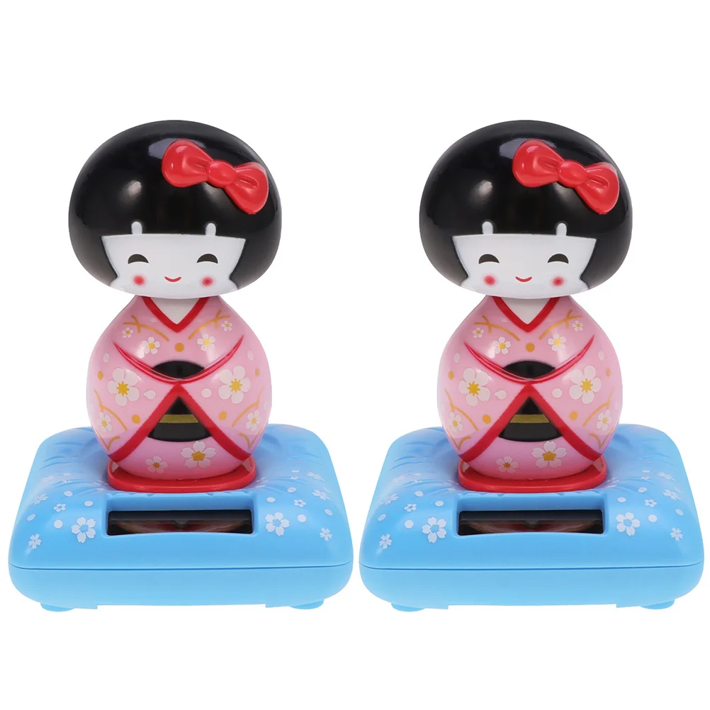 

2Pcs Solar Car Ornaments Japanese Maiko Plastic Shaking Head Figurine Car Decor Gifts Kimono Desktop Toy