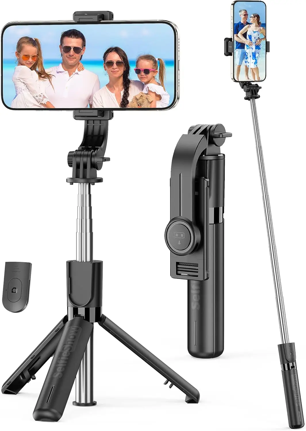 

Portable Selfie Stick, 4-in-1 Extendable Phone Tripod Stand with Wireless Remote & Holder for iPhone/Android/Gopro