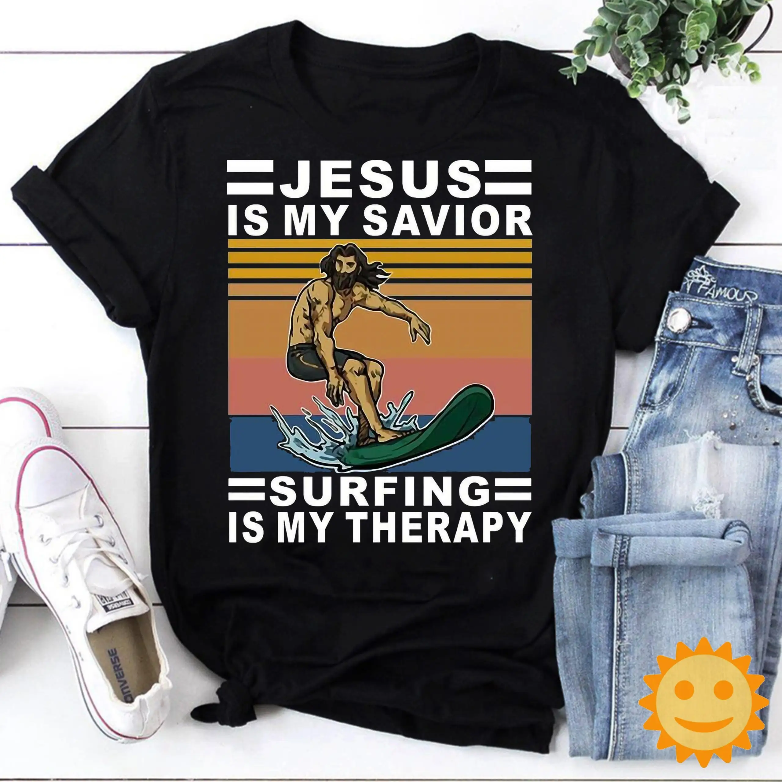 Jesus Is My Savior Surfing Therapy Vintage T Shirt Christian Lovers Religious Religion