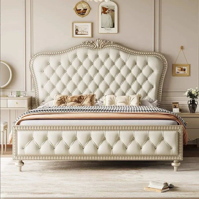 

#$Popular American Bedroom Retro Solid Wooden Bed,Classic Retro High-Quality American Style Wooden Beds for Home