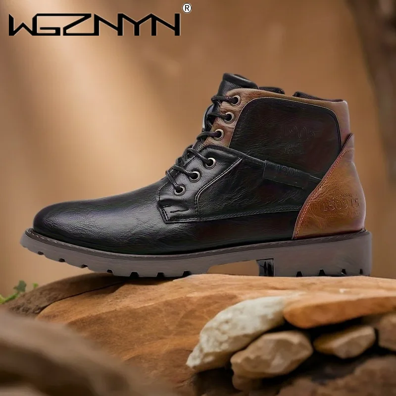 جديد فاخر خمر الرجال الأحذية الخريف الشتاء أحذية عالية الجودة الرجال الأحذية الجلدية الجانب سستة الرجال الكاحل بوتاس حجم كبير 39-48