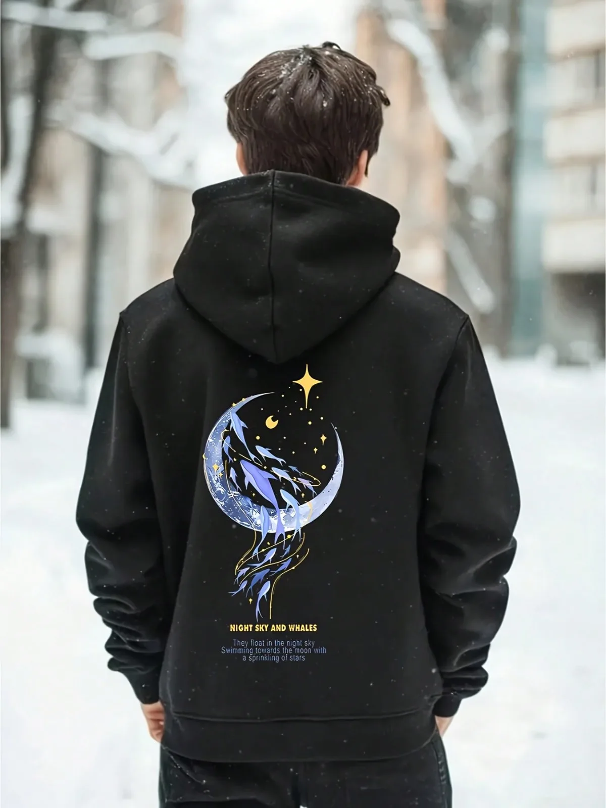 1 قطعة [نمط الزوجين] عارضة أزياء القمر ستار نمط مطبوعة مطابقة زوجين هوديي مريحة فضفاضة هدية عيد الحب هوديي