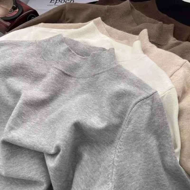 

plus Size Knitted Base irt f High Collar Inner Wear Pure Color Autumn Winter New Sle Simple Design Fat MM 300 Pou