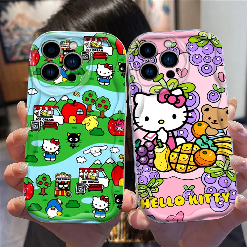 

Hello Kitty Cartoon Popular For Apple iPhone 15 14 13 12 11 XS XR X Pro Max Plus Wave Oil Funda Phone Case