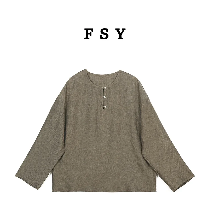 

Linen irt Women's New Lazy Sle Spring 2026 Faion Design Breathable Comfortable Long Sve round Ne Casual Top