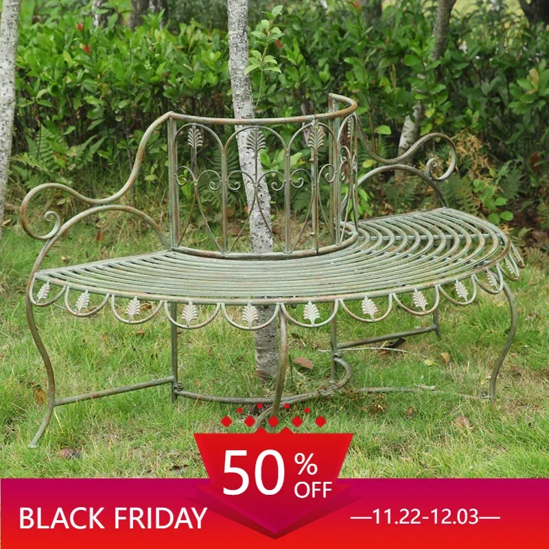 

European Style Retro Semi-round Chair Outdoor Garden Wrought Iron Chair Garden Villa Courtyard Chair Garden Furniture Sets WKGF