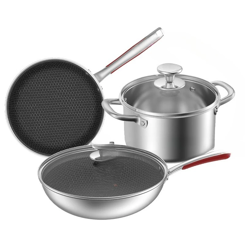 

frying pan three piece pot set, full set of household kitchen cooking non stick pan