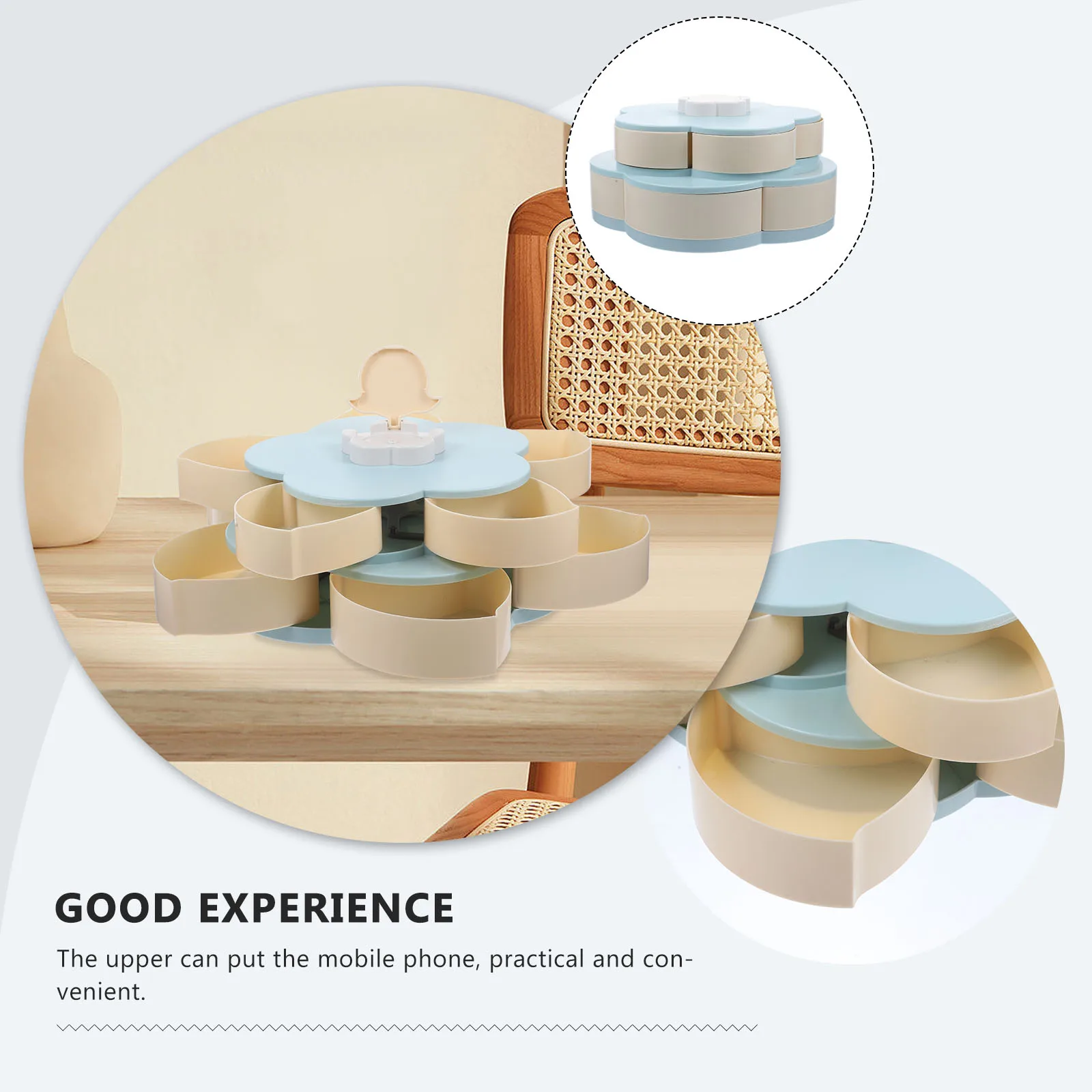 

Creative Rotating Petal Snack Plate Flower Shape Candy Storage Box Multi Compartment Food ganizer Phone Holder PP Food Grade