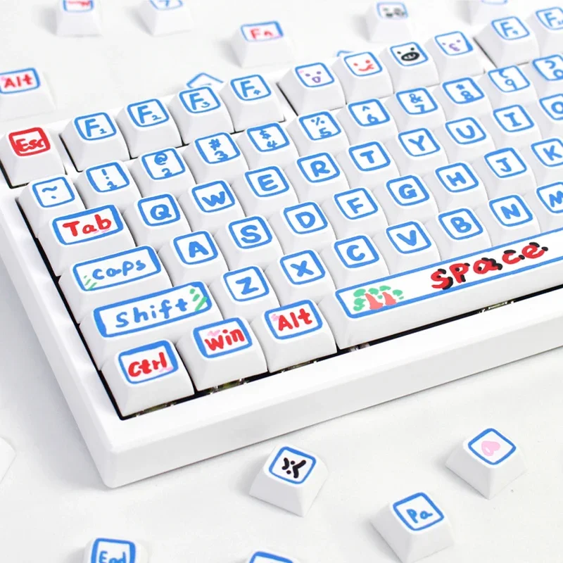 Set Keycap Lucu Grafiti Cetak Tangan untuk Keycap Keyboard Mekanis Keyboard Kustom Gaming 60% 65% 75% 95% 100% 80%
