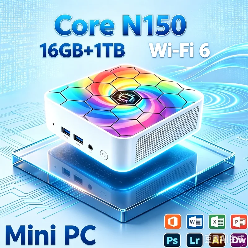 Intel Core N150 Colorful Mini Desktop, WiFi6, BT5.2, Compact PC Perfect for Studio, Work, Home, Gaming & Entertainment