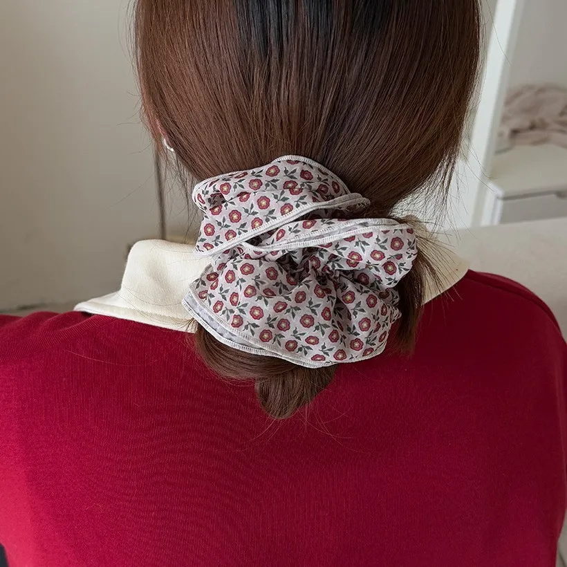 

Scrunchie Soft Floral Print Gentle Hong Kong Retro Elegant Versatile Premium Hair Tie Ponytail Bun Daily