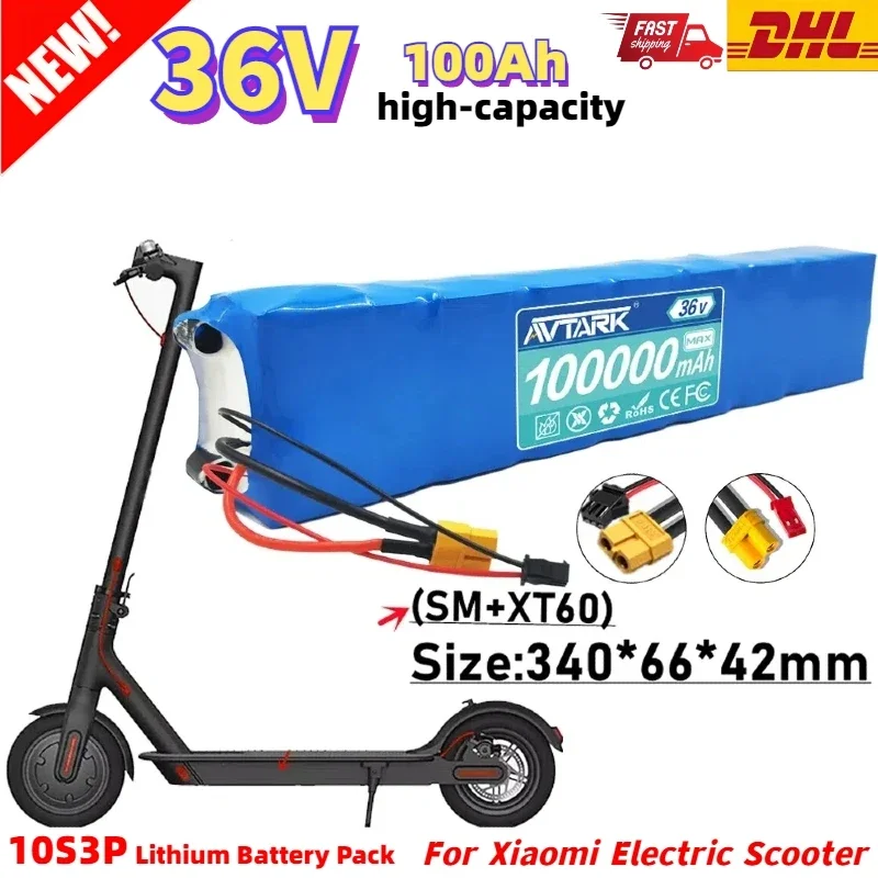 Original 10S3P 36V electric scooter 100000mAh large capacity lithium battery pack XT60+DC/ XT60+SM/ XT30+JST plug combination