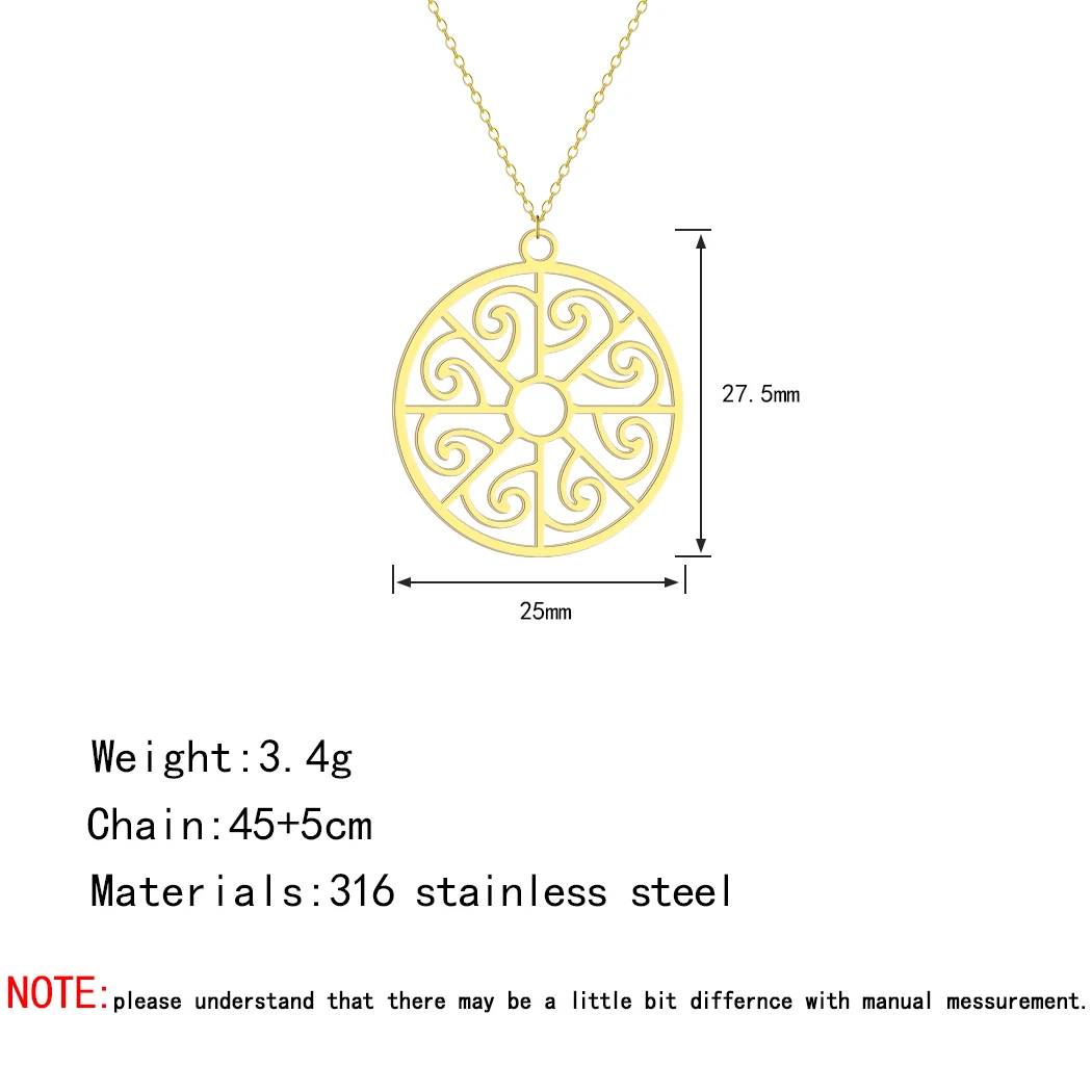 Kinitial Geometric Hollow Out Mandalal Dainty Pendant Necklace For Women Slavic Talisman Charm Jewelry Stainless Steel