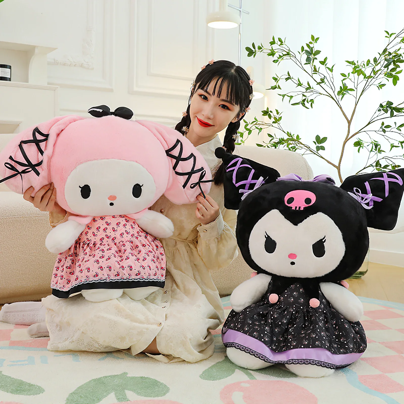 

60cm Kawaii Sanrio Kuromi My Melody Plush Toy Large Banquet Skirt Suit Plushies Soft Stuffed Doll Cute Pillow Girls Xmas Gift