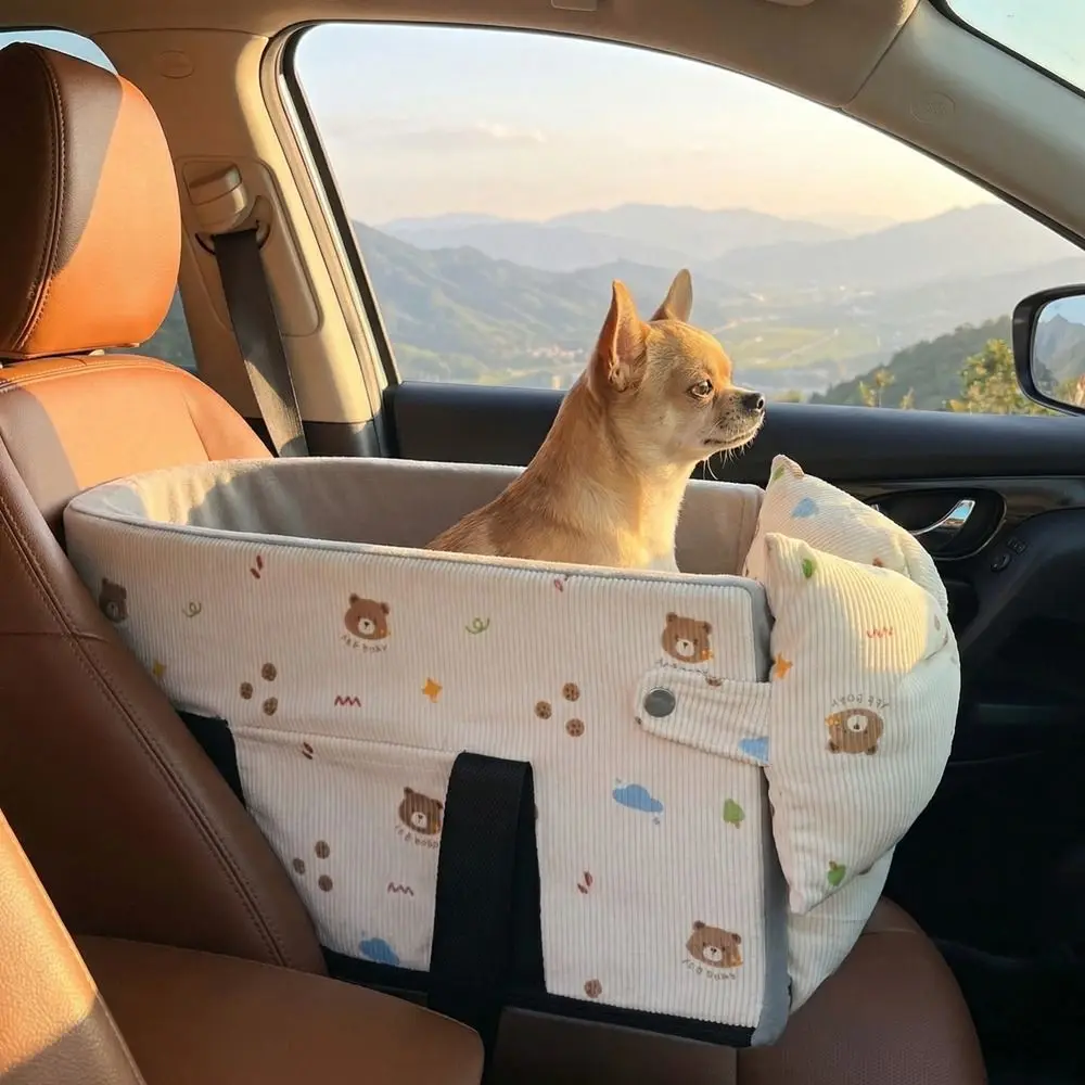 Cartoon Pattern Dog Car Seat Comfortable with Safety Leash Pet Central Control Car Seat Large Capacity Pet Car Safety Seat