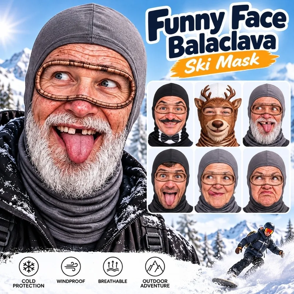 3D Face Printed Old Man Balaclava Face Mask Full Coverage Breathable Eye Hole Winter Mask Cover Missing Teeth Pattern Stretch